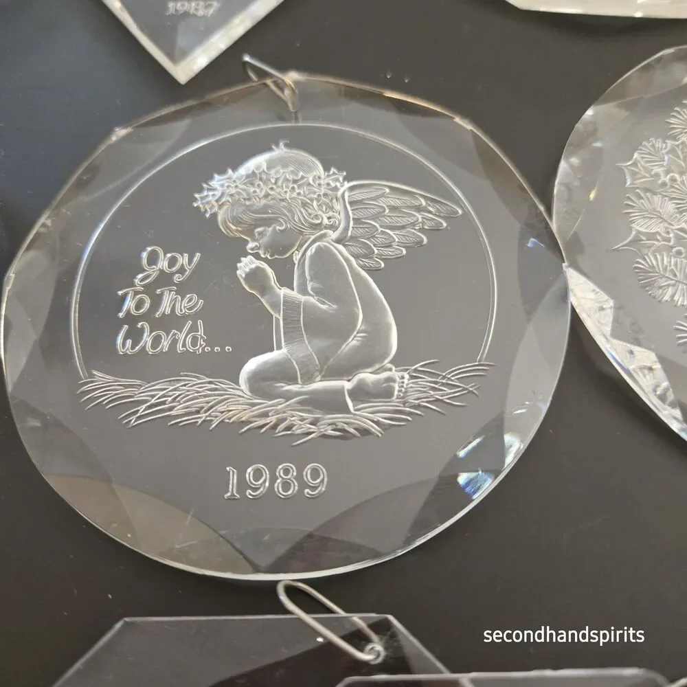13 Vintage 1980s - 90s  Acrylic (Clear) Etched Ornaments